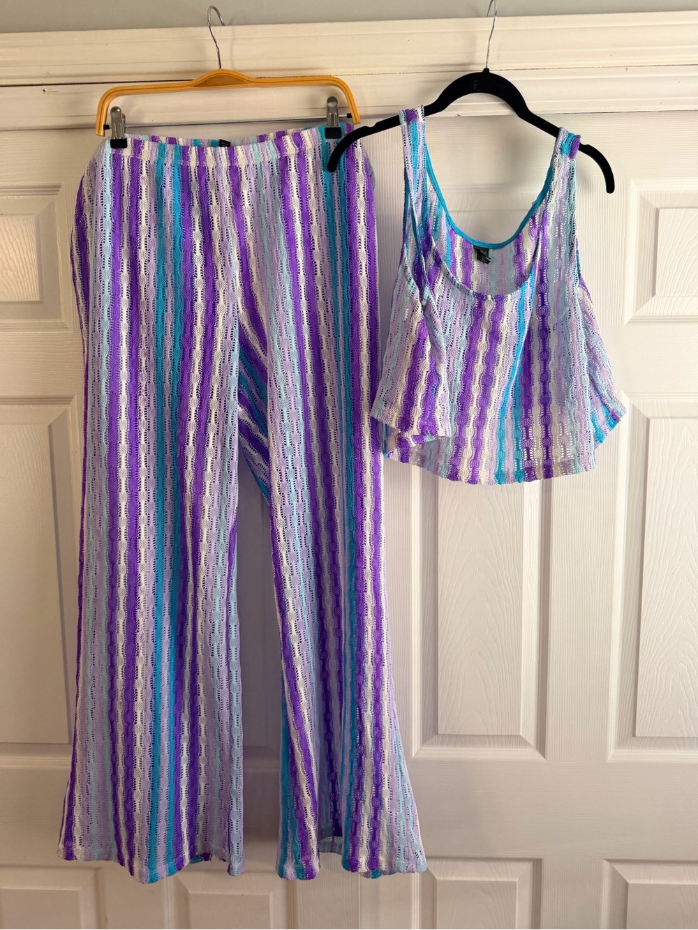 Lightweight Purple & Teal Striped Sm Set - Tank Top & Pants